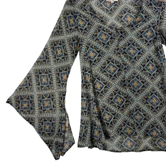 VTG Altar'd State Top S Paisley Print Sheer Bell Sleeve Cottagecore Medieval - Picture 4 of 12